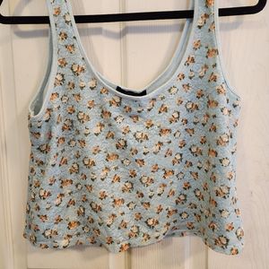 Blue Floral Cropped Tank Top